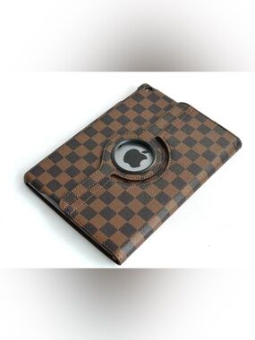 NEW! Brown Checkered Tablet Folio Case with Rotating Stand